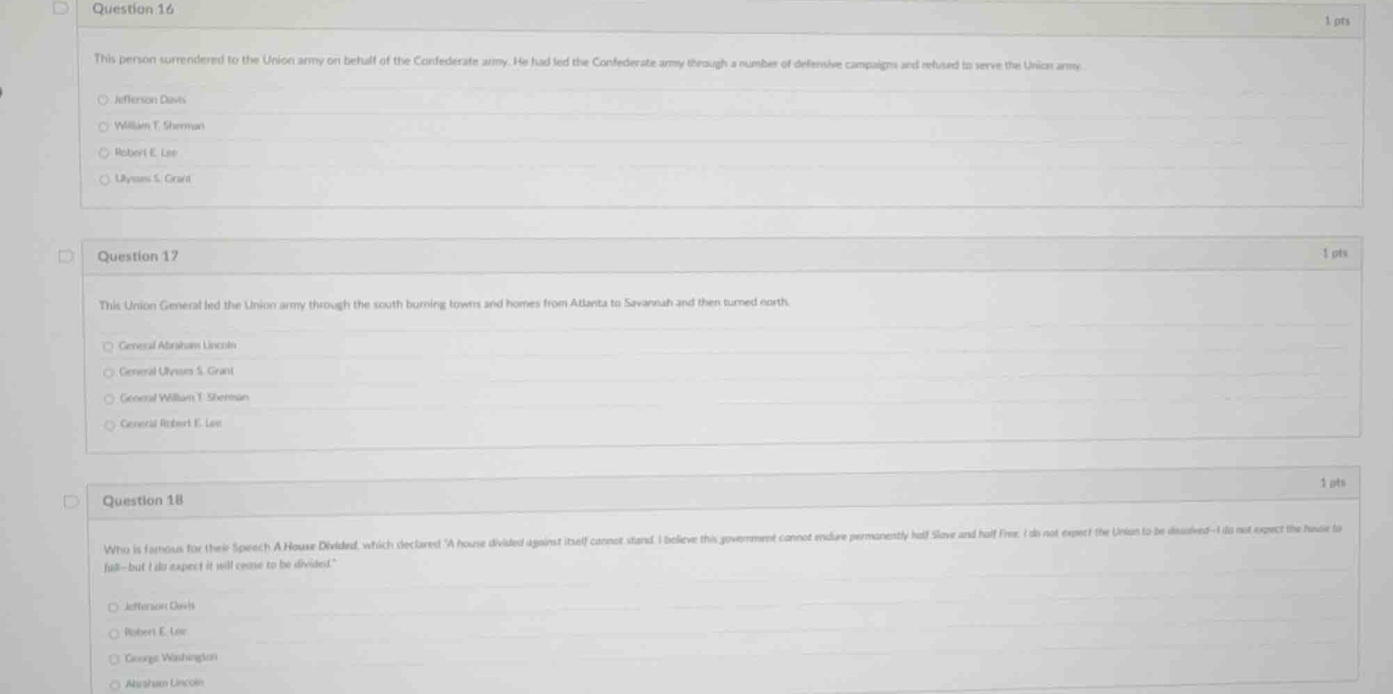 question 16 this person surrendered to the union army on behalf of the …