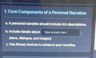 1. core components of a personal narrative a. a personal narrative shou…
