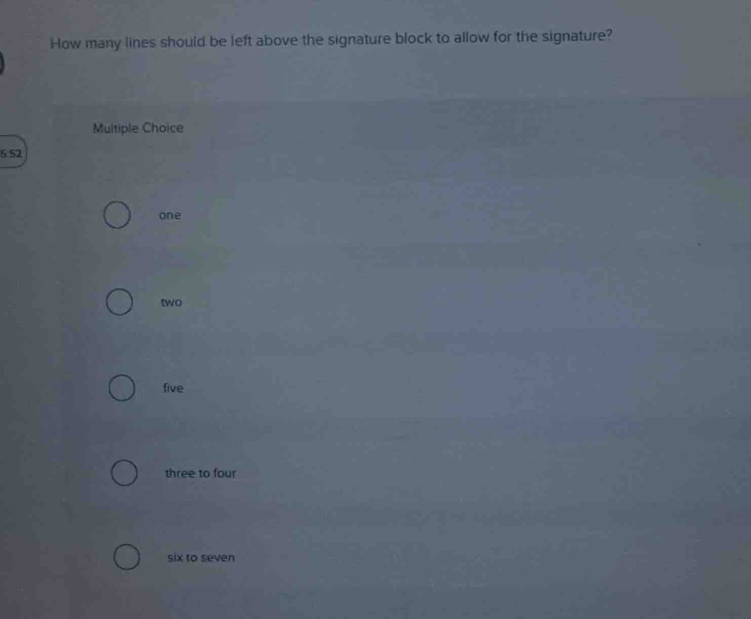how many lines should be left above the signature block to allow for th…