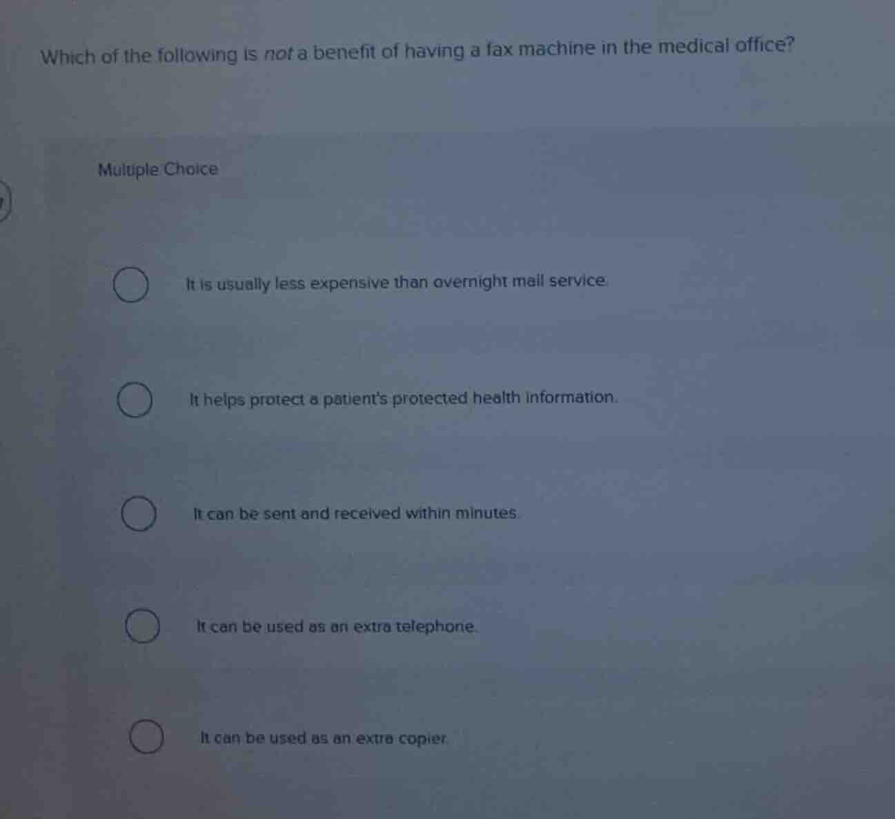 which of the following is not a benefit of having a fax machine in the …