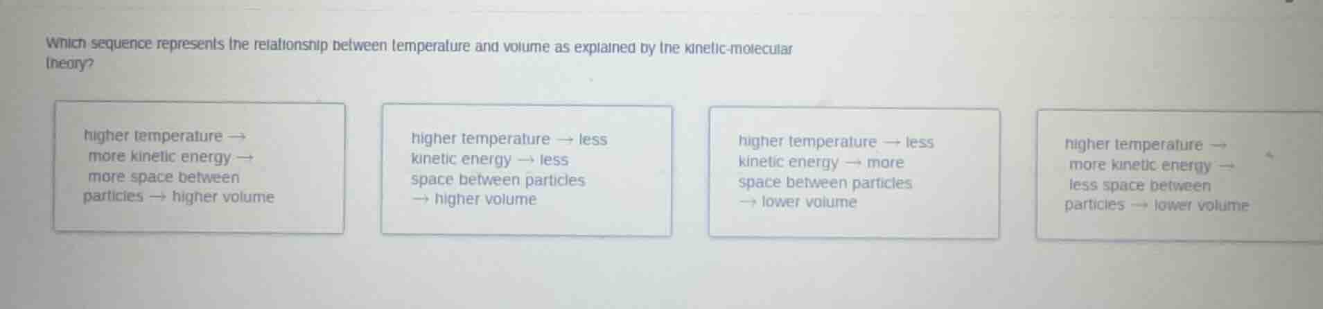 which sequence represents the relationship between temperature and volu…