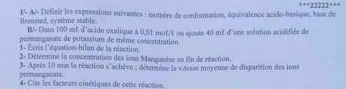 1/- a/- définir les expressions suivantes : isomère de conformation, éq…