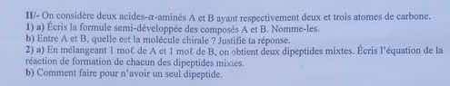 ii/- on considère deux acides-\\alpha-aminés a et b ayant respectivemen…