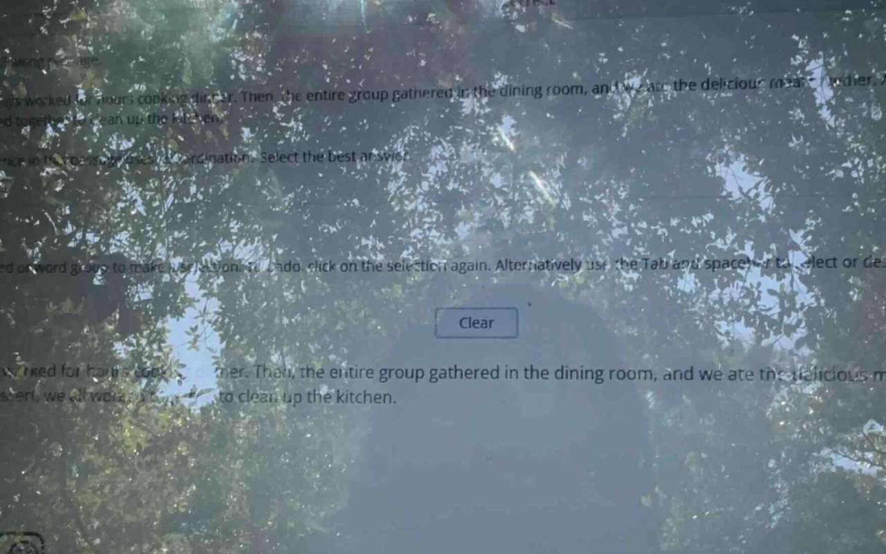 read the following passage. they worked for hours cooking dinner. then,…