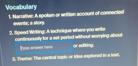 vocabulary 1. narrative: a spoken or written account of connected event…