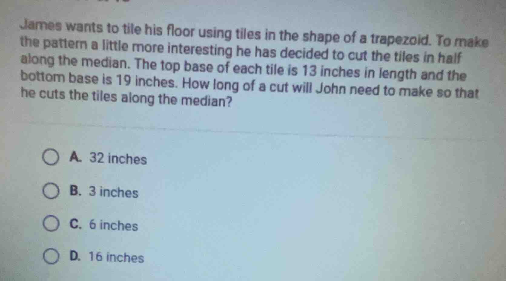 james wants to tile his floor using tiles in the shape of a trapezoid. …