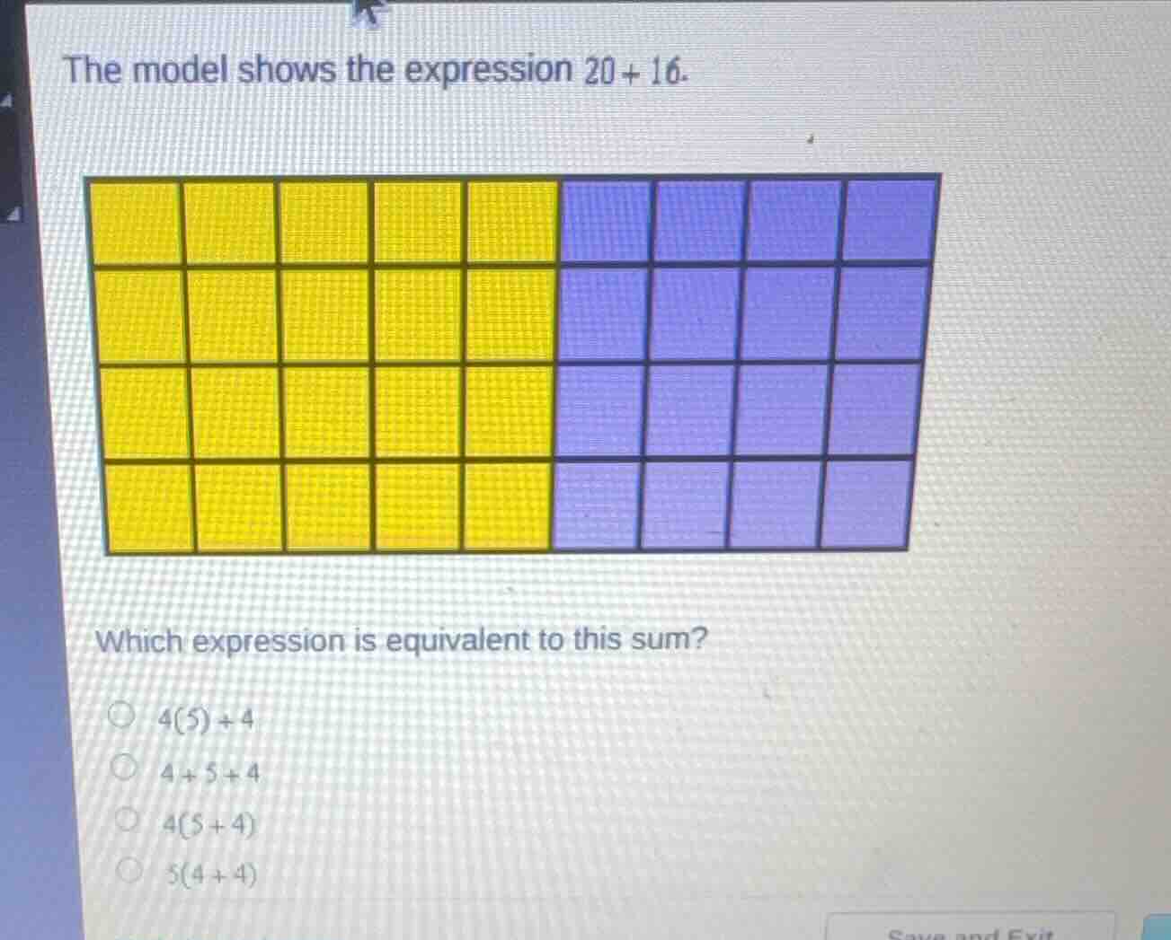 the model shows the expression \\(20 + 16\\). which expression is equiv…