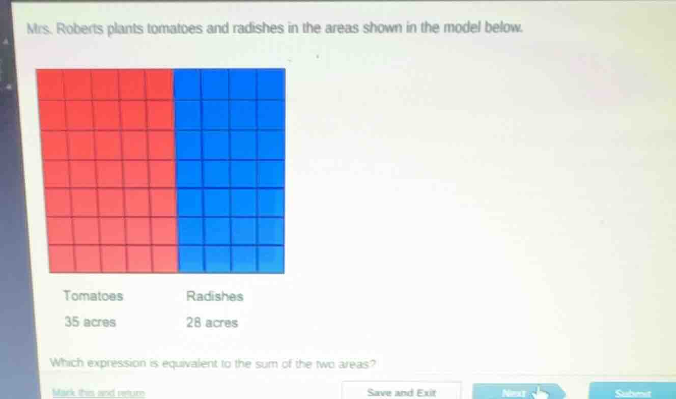 mrs. roberts plants tomatoes and radishes in the areas shown in the mod…
