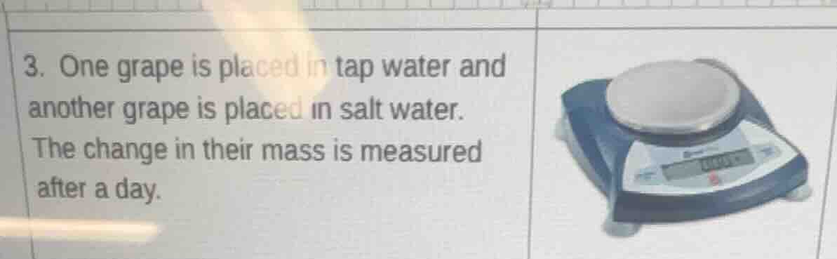 3. one grape is placed in tap water and another grape is placed in salt…