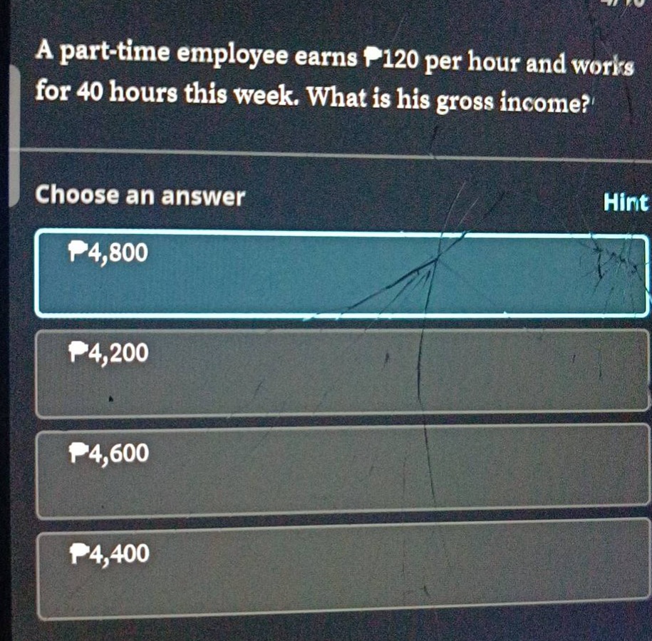 a part-time employee earns \\( \\unicode{x20b1}120 \\) per hour and wor…