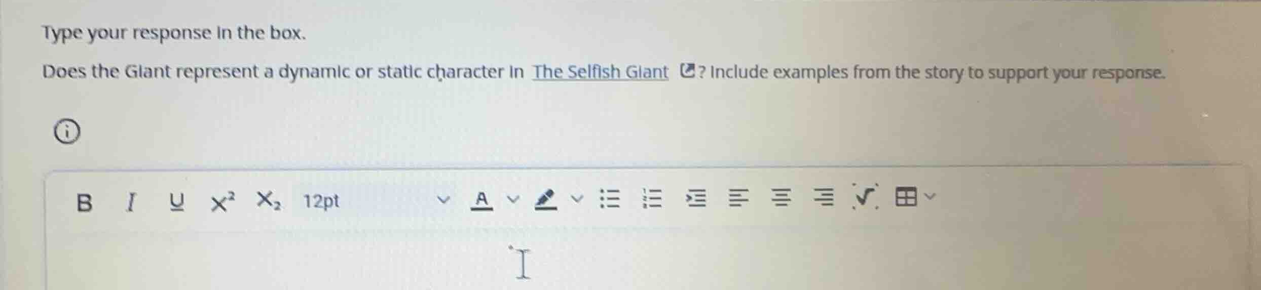 type your response in the box. does the giant represent a dynamic or st…