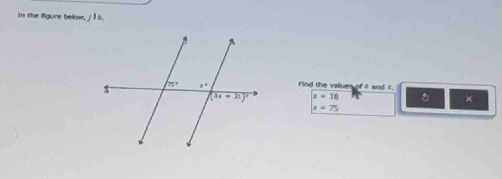 in the figure below, \\(j \\parallel h\\). find the values of \\(z\\) a…