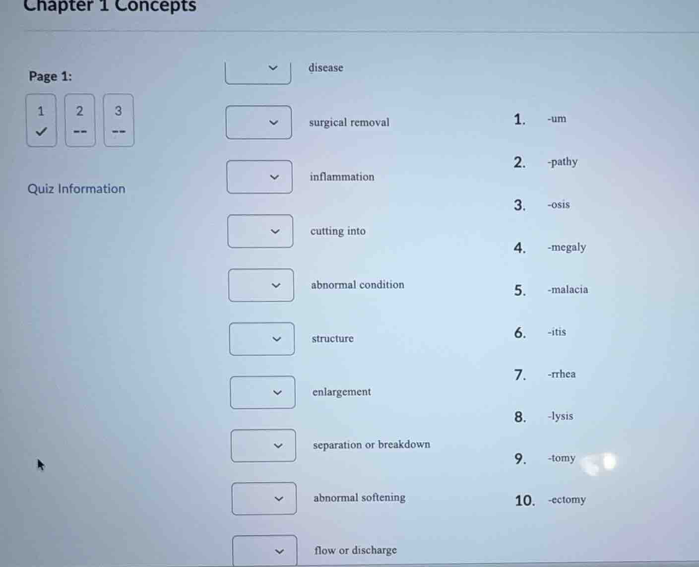 match the following medical terms or descriptions with their correspond…
