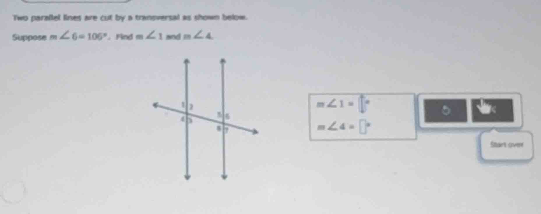 two parallel lines are cut by a transversal as shown below. suppose \\(…
