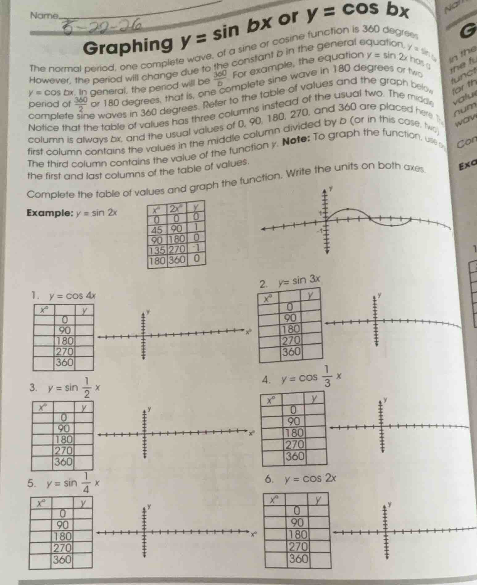 graphing \\(y = \\sin bx\\) or \\(y = \\cos bx\\) the normal period, on…