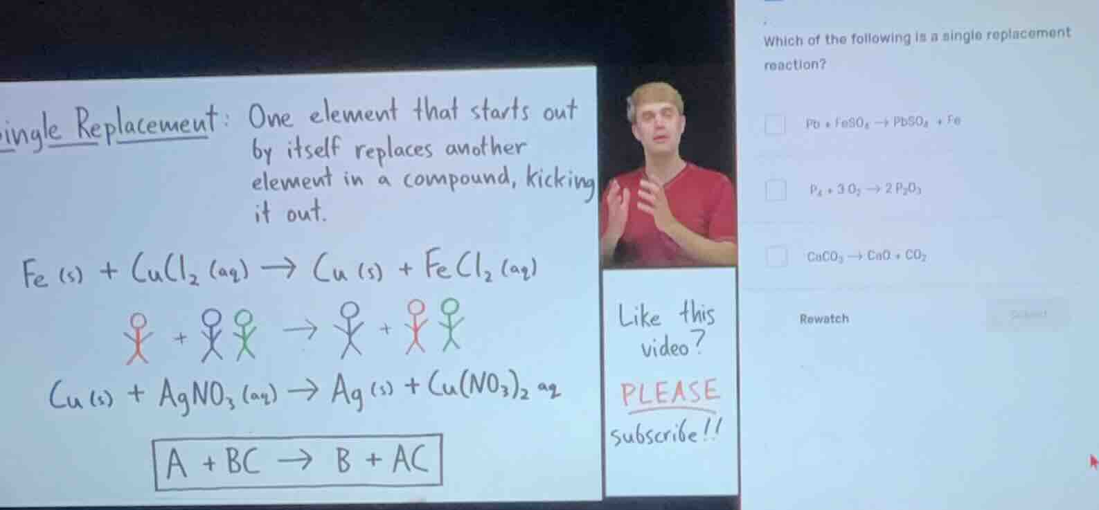 which of the following is a single replacement reaction? - pb + feso4 -…