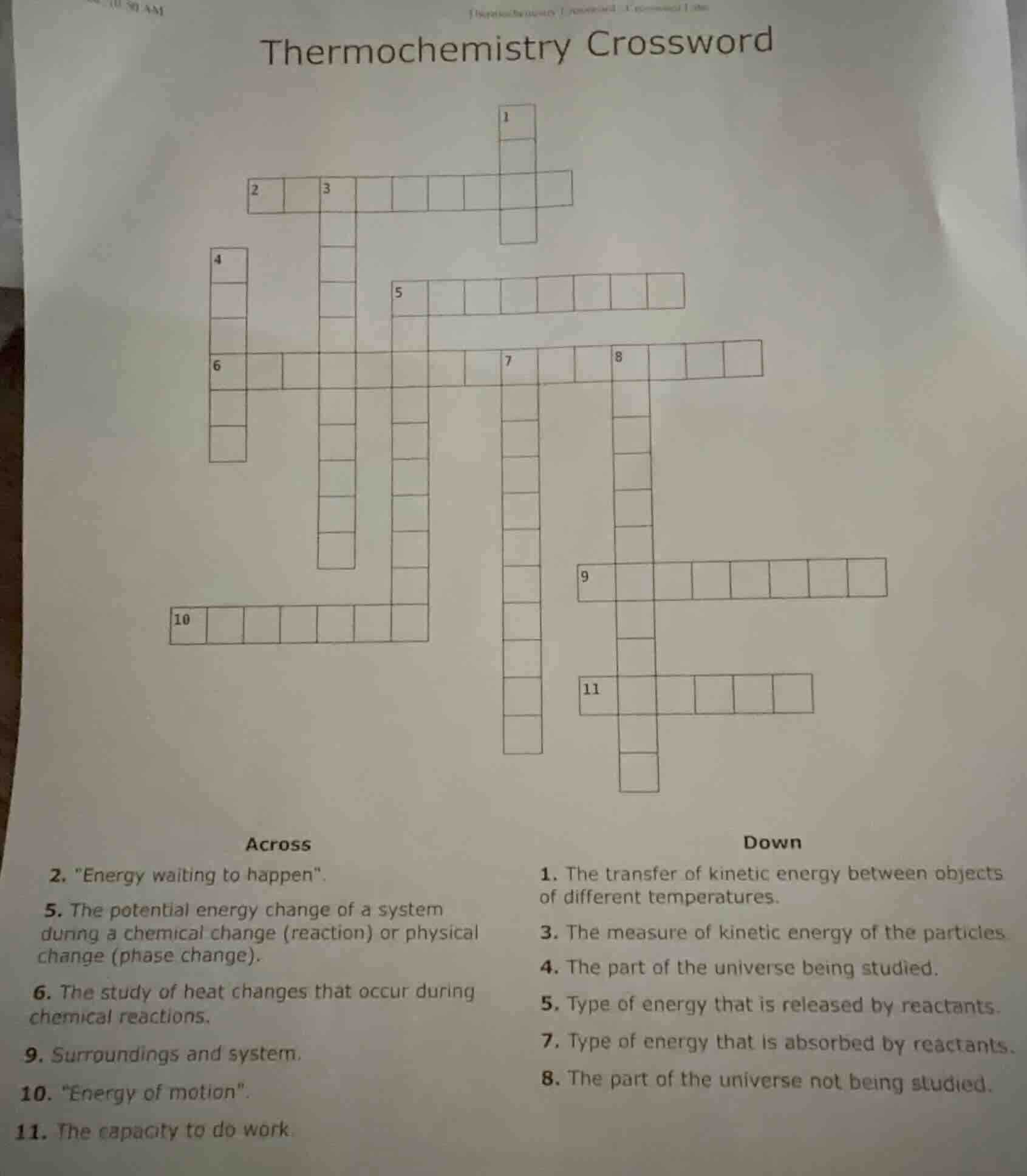 thermochemistry crossword across 2. \energy waiting to happen\. 5. the …