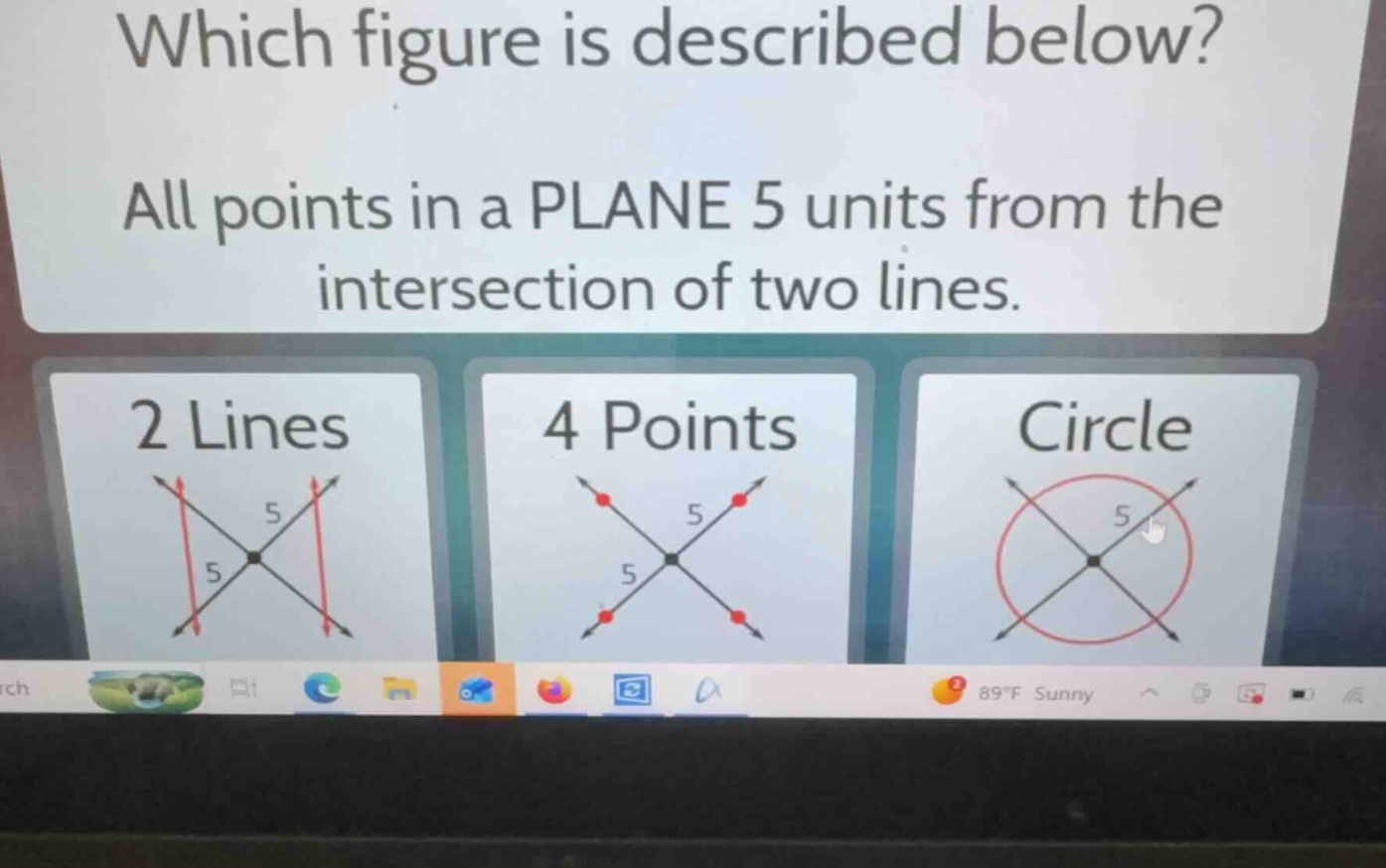 which figure is described below? all points in a plane 5 units from the…