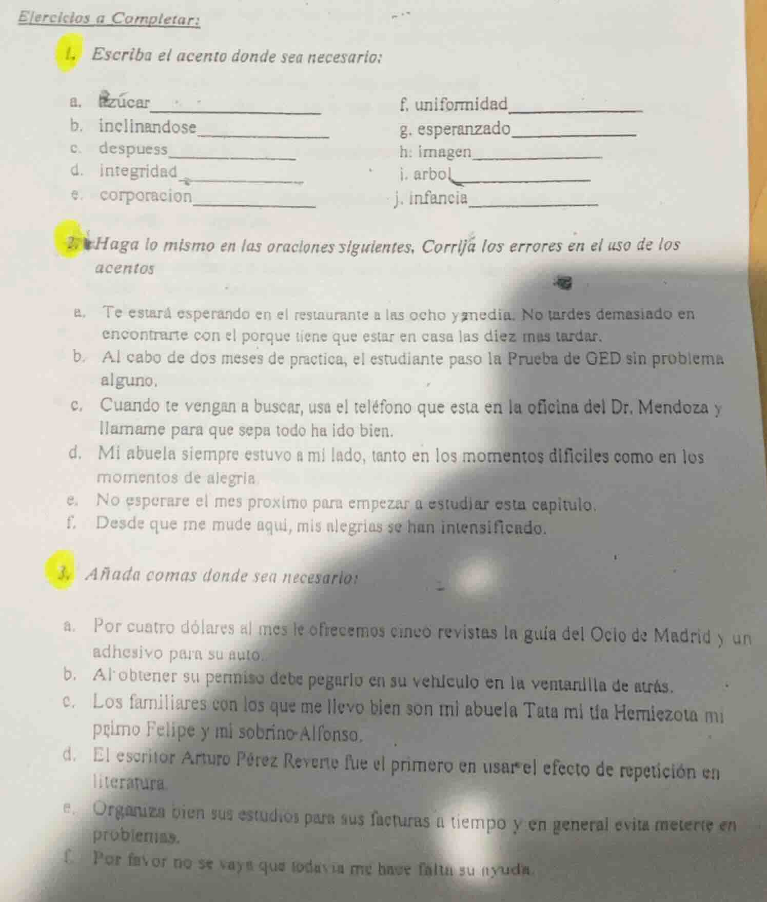 ejercicios a completar: 1. escriba el acento donde sea necesario: a. az…
