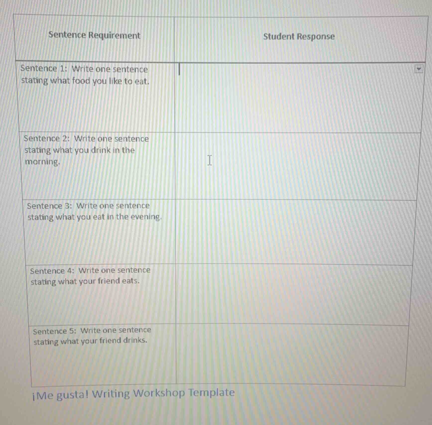 sentence requirement | student response sentence 1: write one sentence …