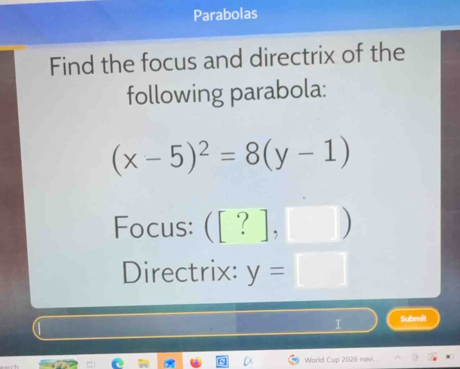 parabolas find the focus and directrix of the following parabola: \\(x …