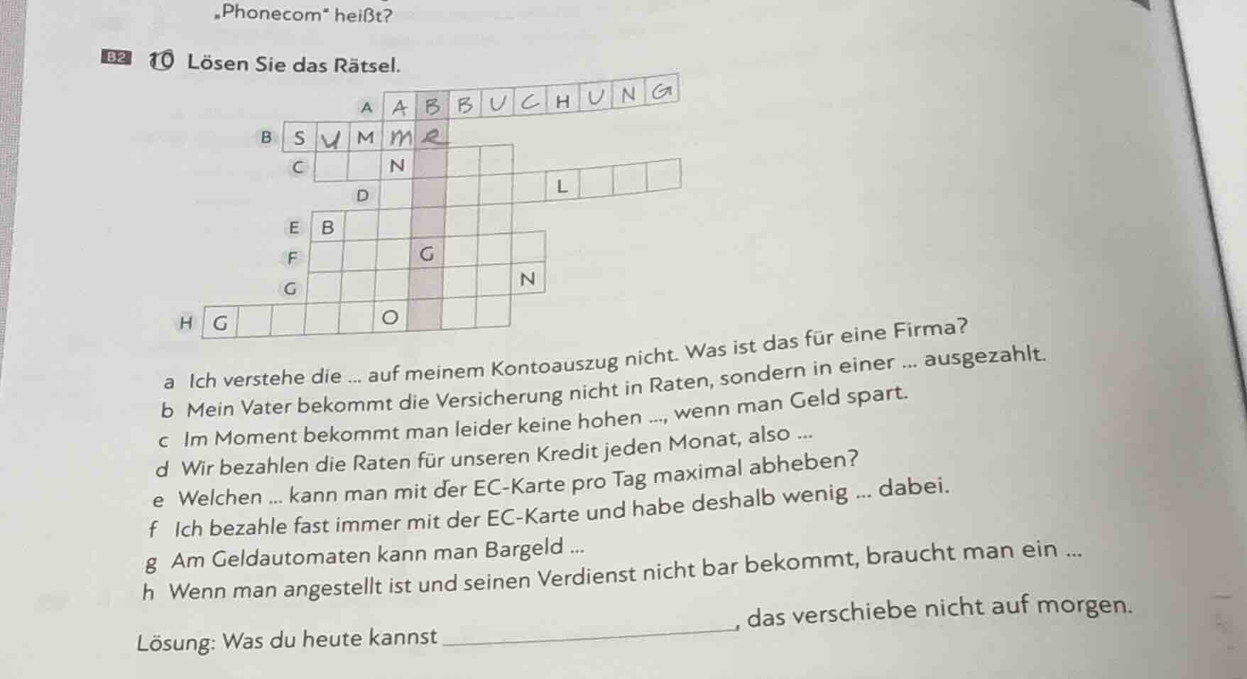 10 lösen sie das rätsel. a ich verstehe die ... auf meinem kontoauszug …