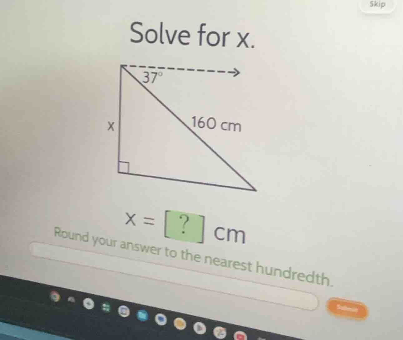 solve for x. x = ? cm round your answer to the nearest hundredth.