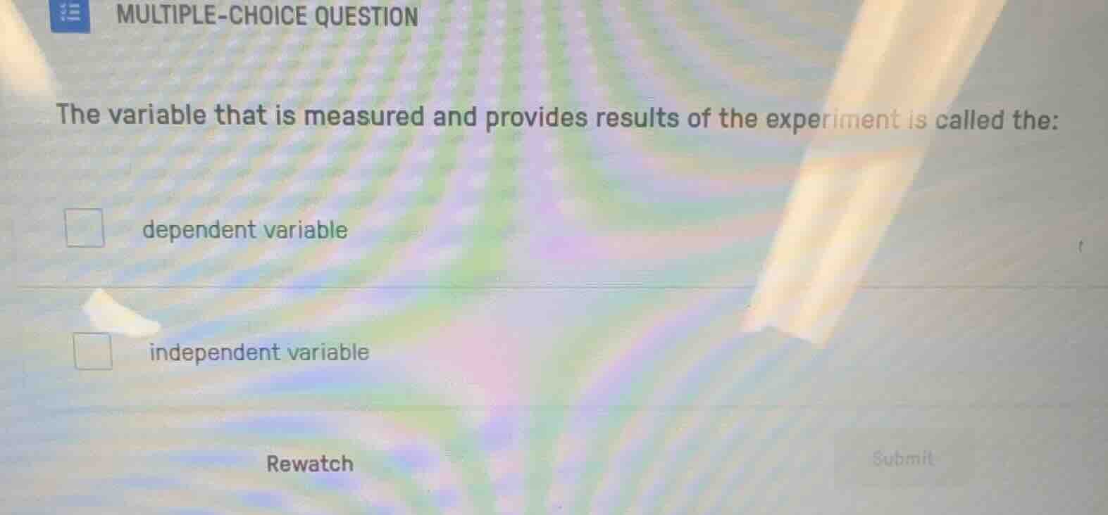 multiple-choice question the variable that is measured and provides res…