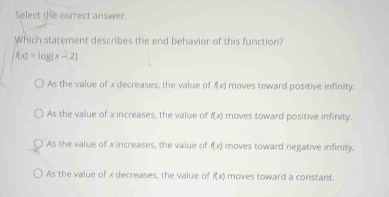 select the correct answer. which statement describes the end behavior o…