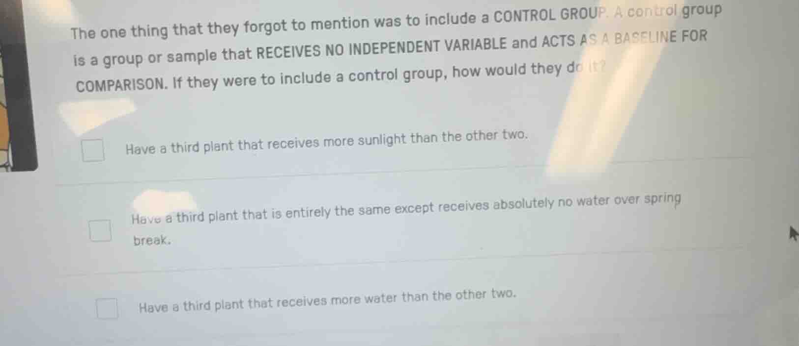 the one thing that they forgot to mention was to include a control grou…