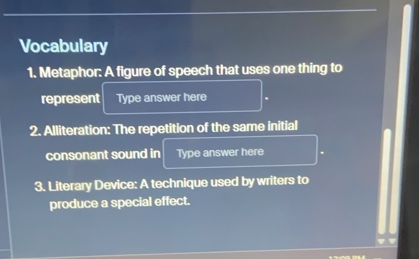 vocabulary 1. metaphor: a figure of speech that uses one thing to repre…