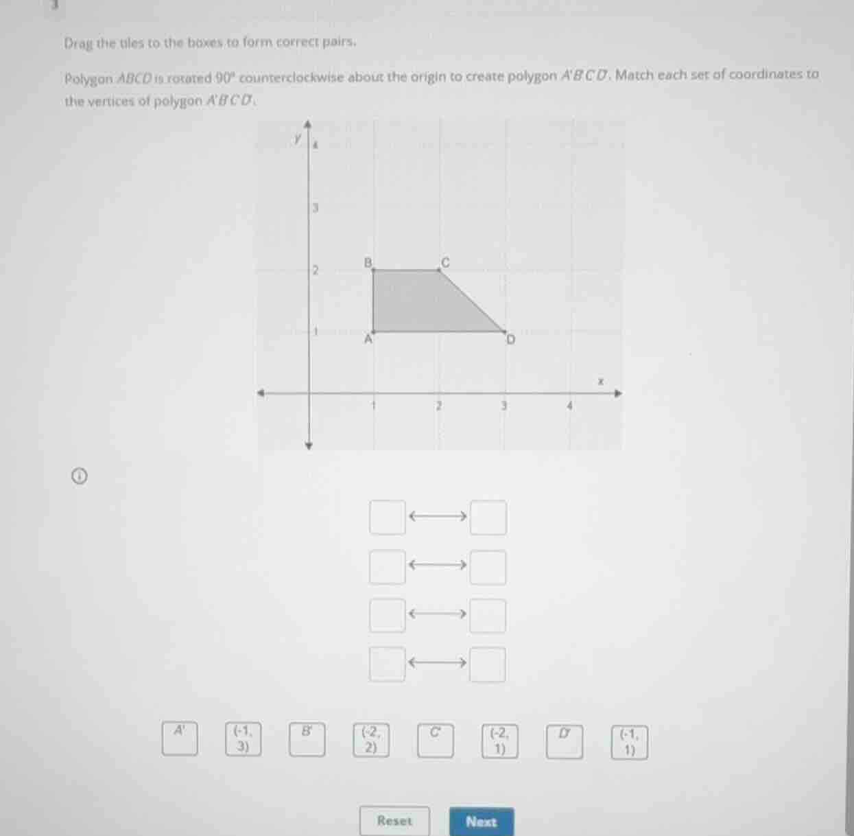 drag the tiles to the boxes to form correct pairs. polygon (abcd) is ro…