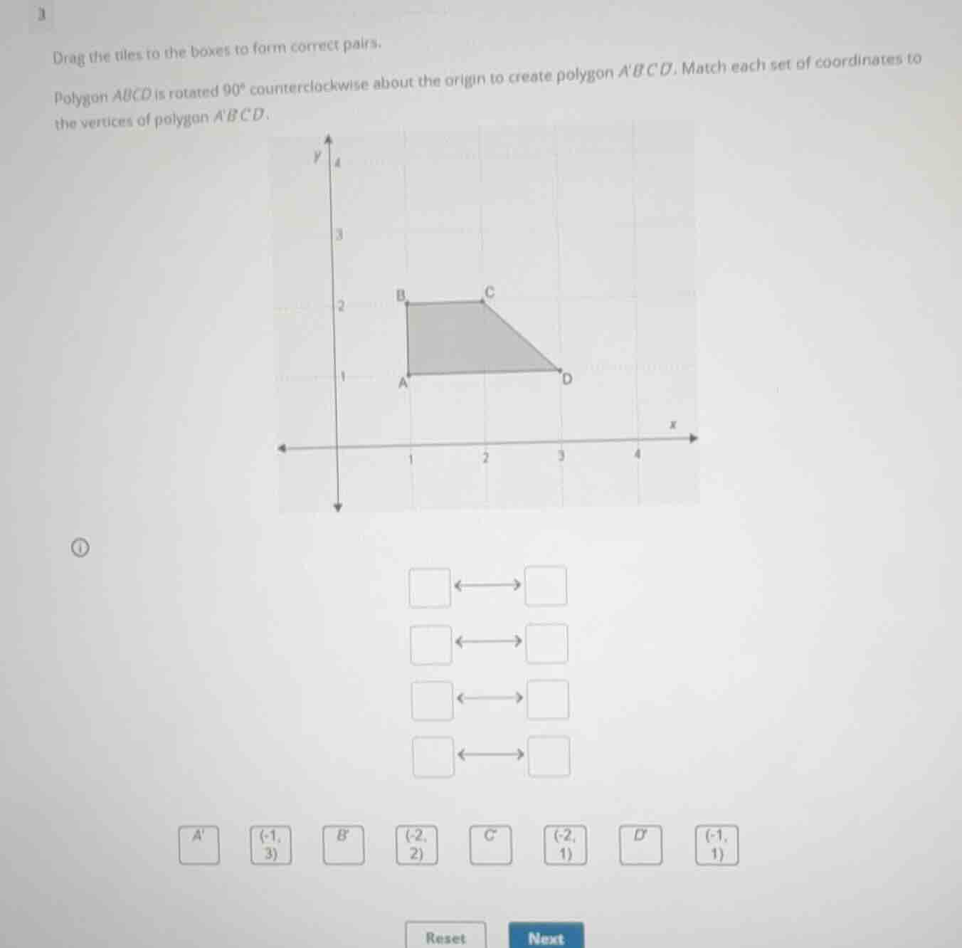 drag the tiles to the boxes to form correct pairs. polygon abcd is rota…