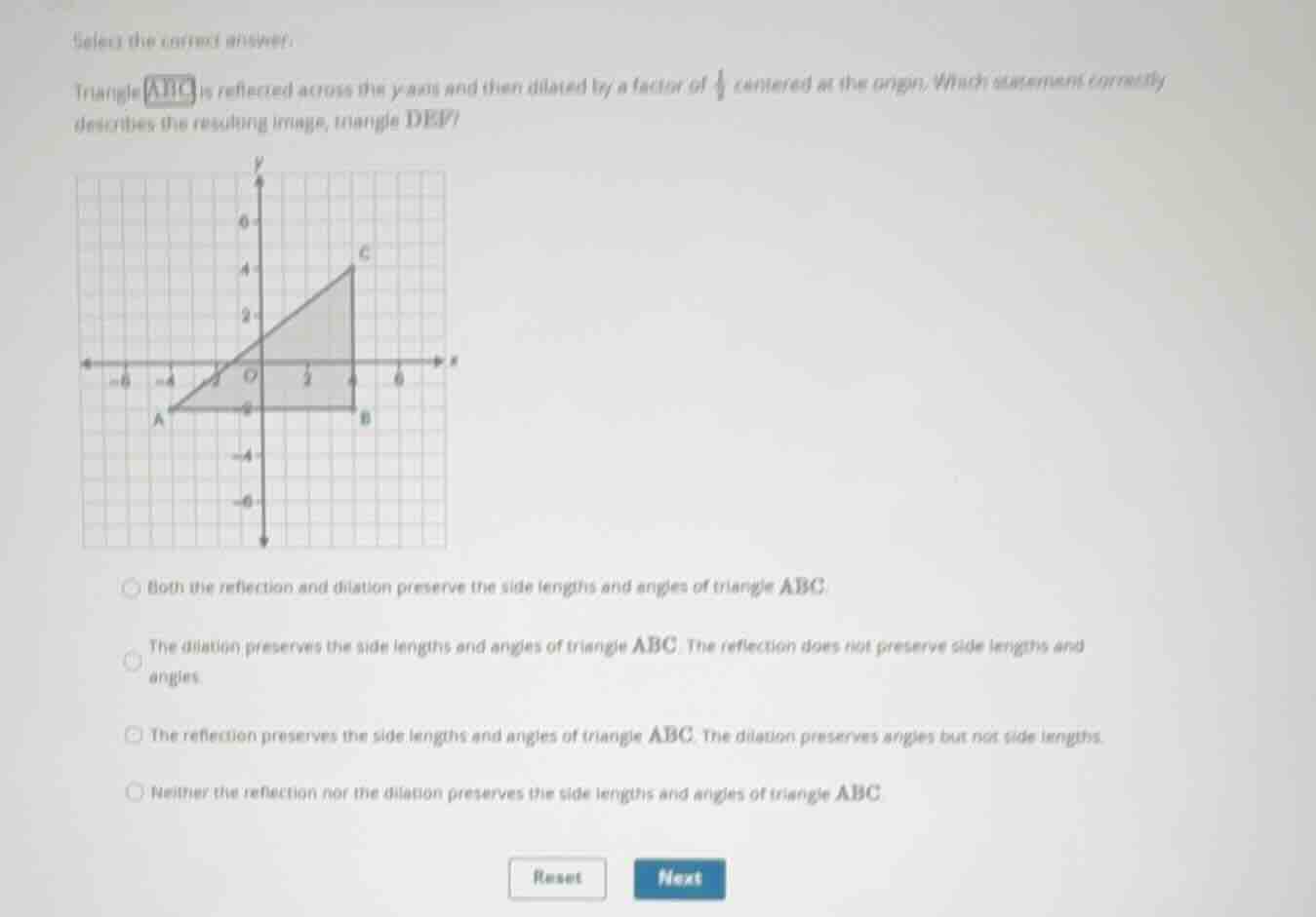select the correct answer. triangle \\(abc\\) is reflected across the y…