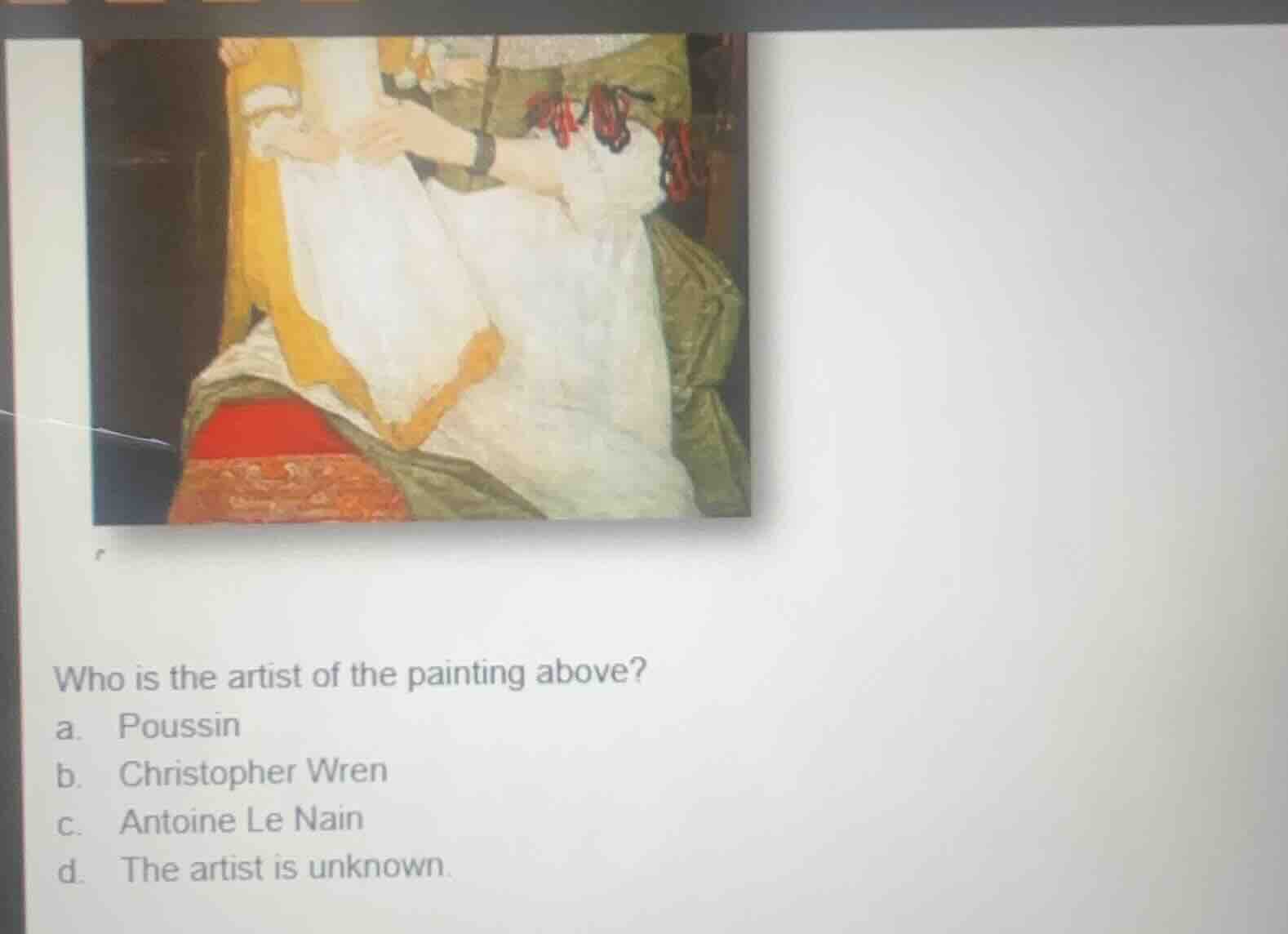 who is the artist of the painting above? a. poussin b. christopher wren…