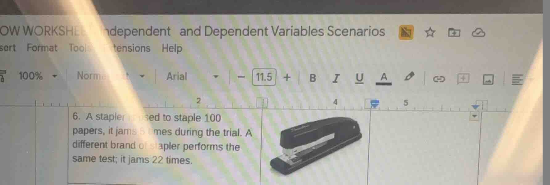 6. a stapler is used to staple 100 papers, it jams 5 times during the t…