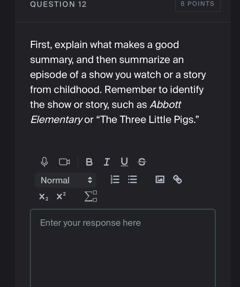 first, explain what makes a good summary, and then summarize an episode…