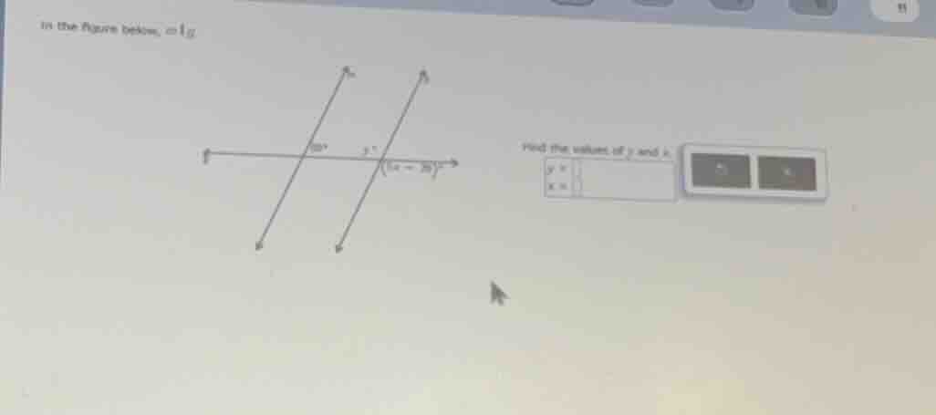 in the figure below, \\(m \\parallel g\\). find the values of \\(y\\) a…