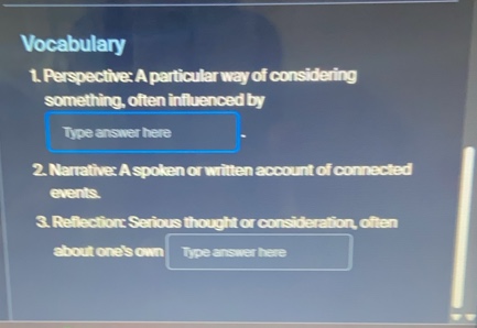 vocabulary 1. perspective: a particular way of considering something, o…