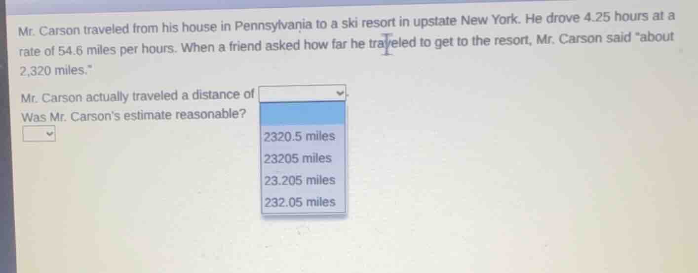 mr. carson traveled from his house in pennsylvania to a ski resort in u…