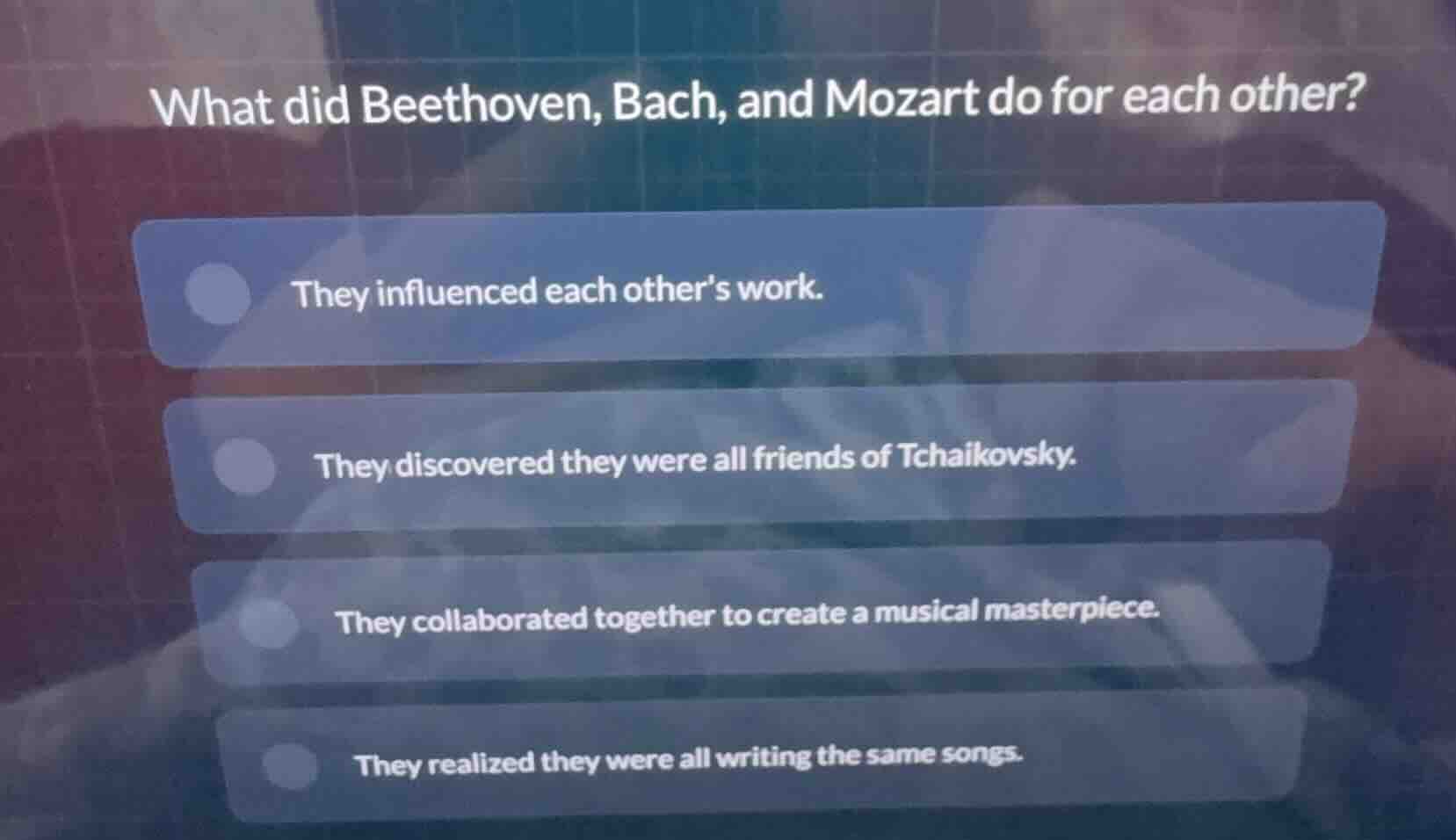 what did beethoven, bach, and mozart do for each other? they influenced…
