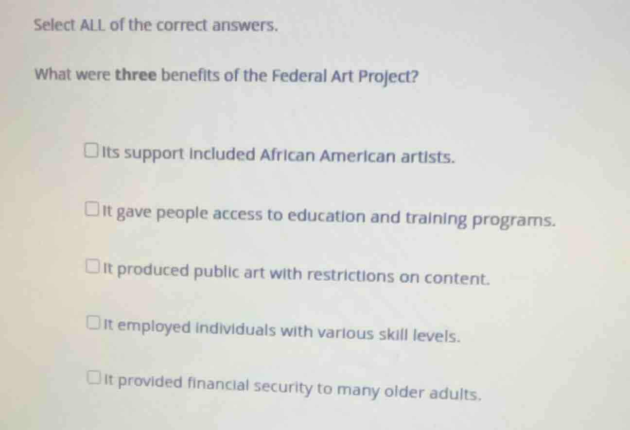 select all of the correct answers. what were three benefits of the fede…