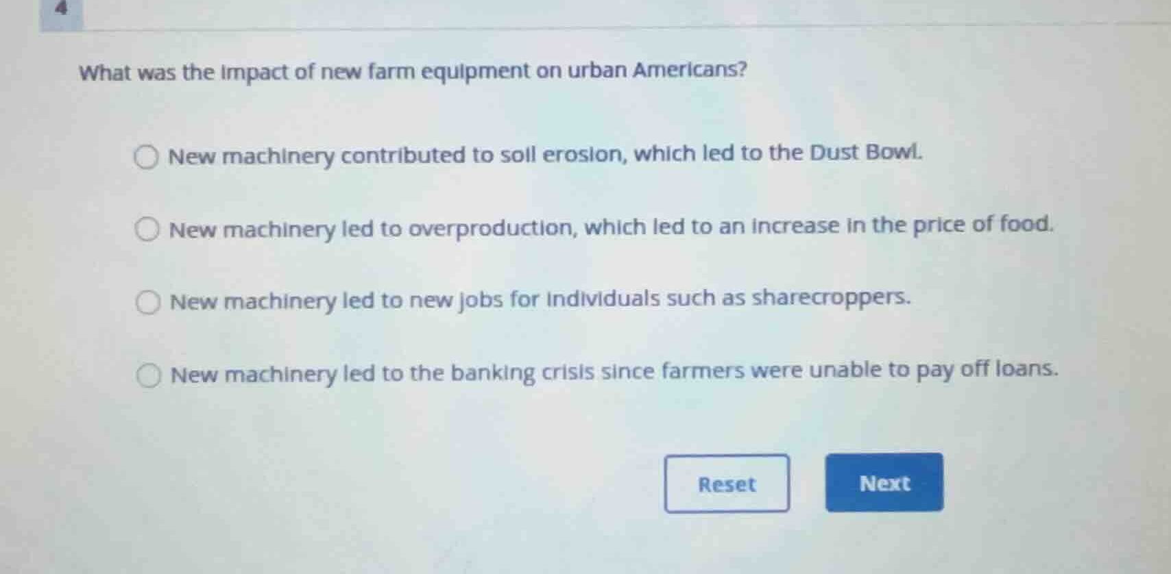 what was the impact of new farm equipment on urban americans? new machi…