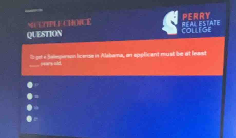 multiple choice question to get a salesperson license in alabama, an ap…