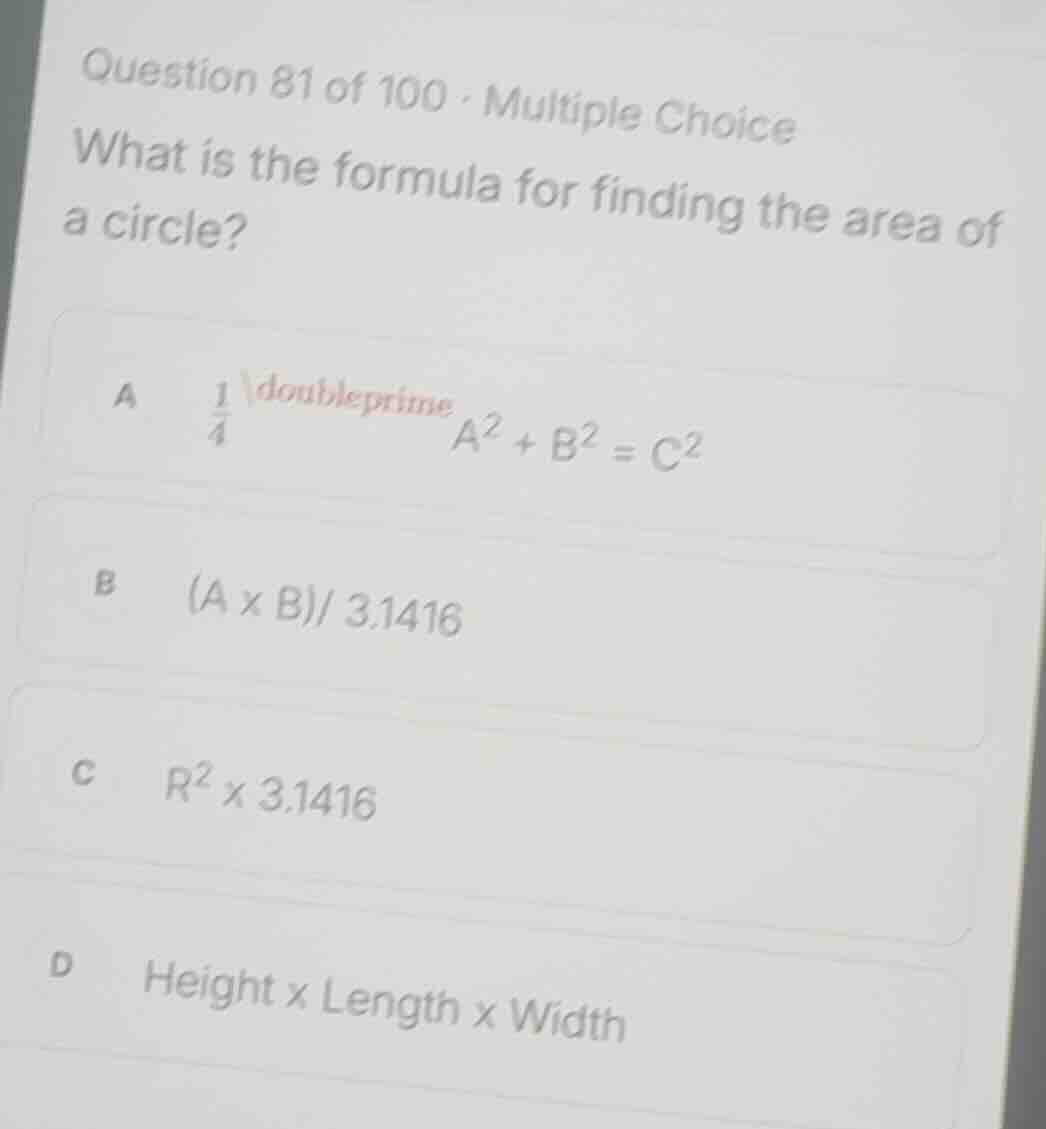 question 81 of 100 - multiple choice what is the formula for finding th…