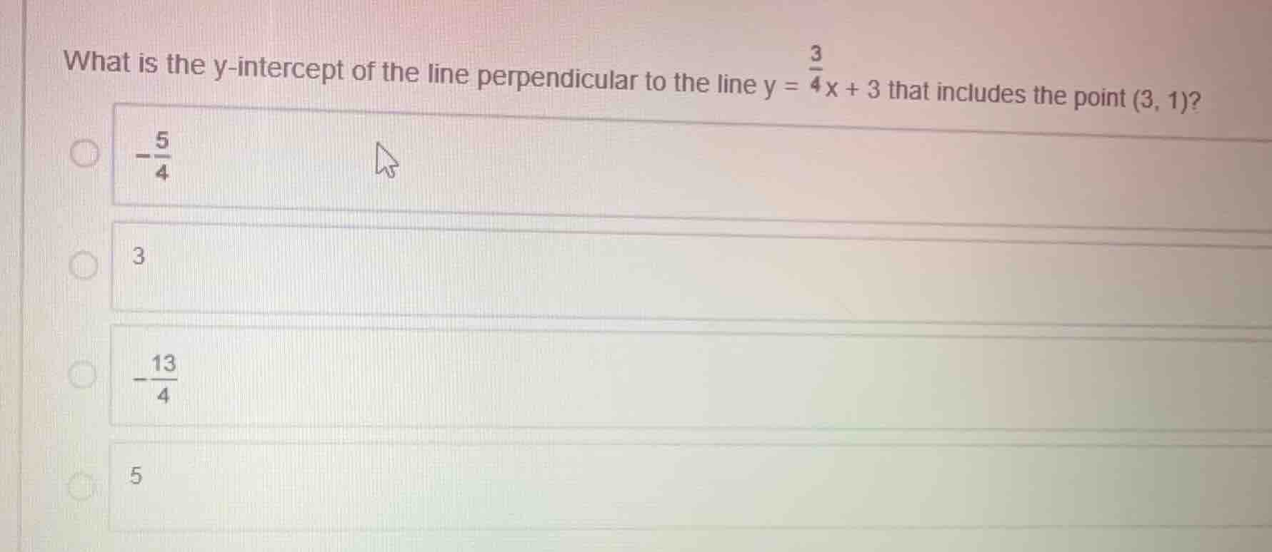 what is the y-intercept of the line perpendicular to the line \\(y = \\…