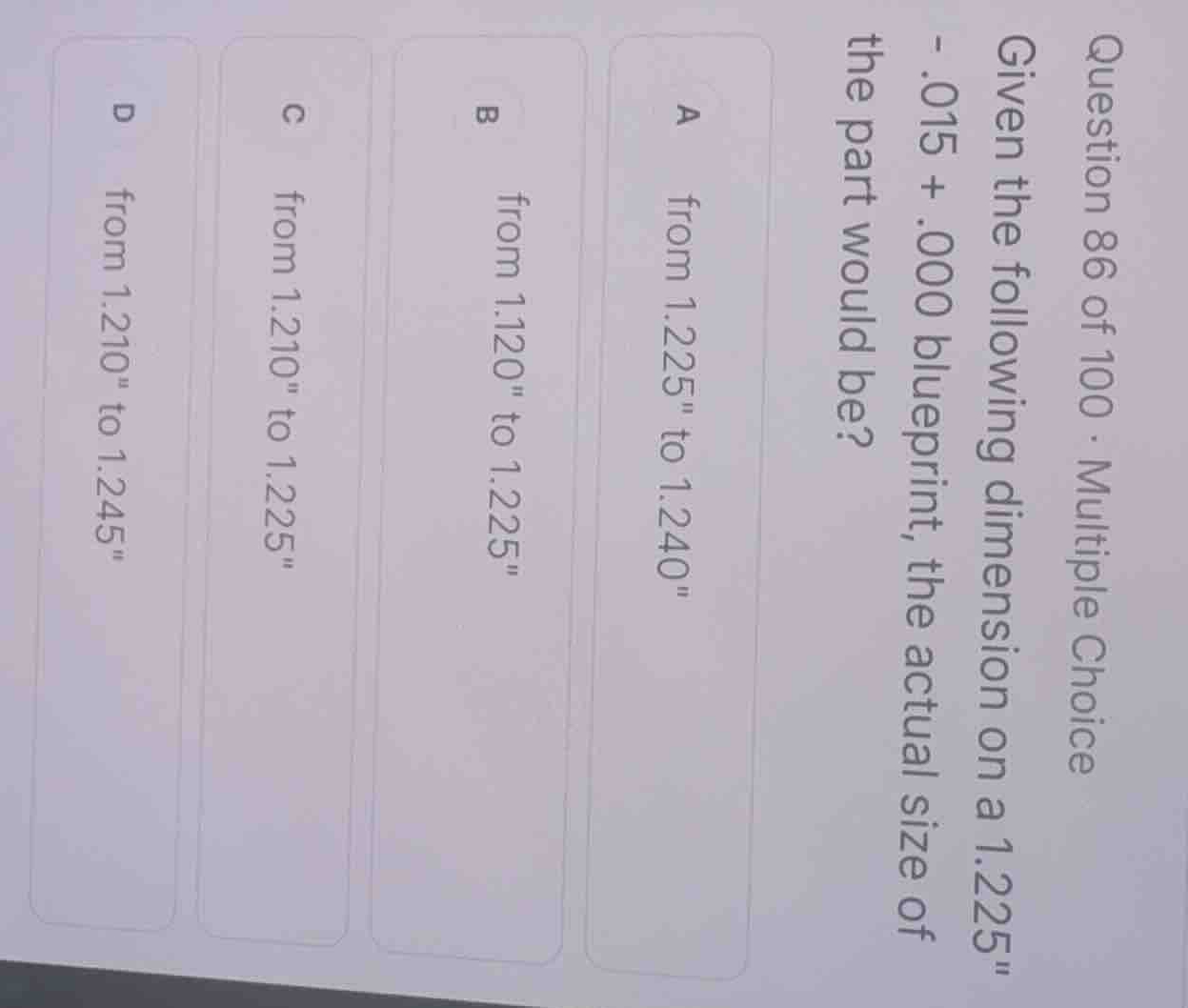 question 86 of 100 - multiple choice given the following dimension on a…