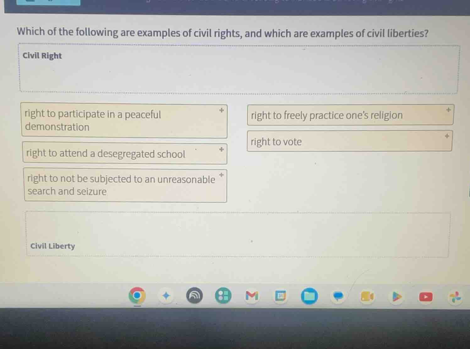 which of the following are examples of civil rights, and which are exam…
