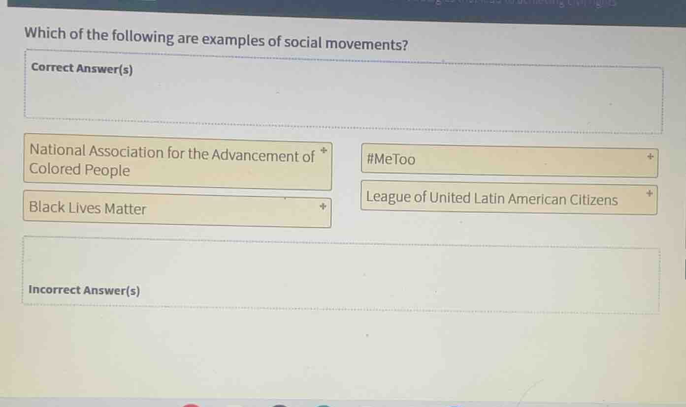 which of the following are examples of social movements? correct answer…
