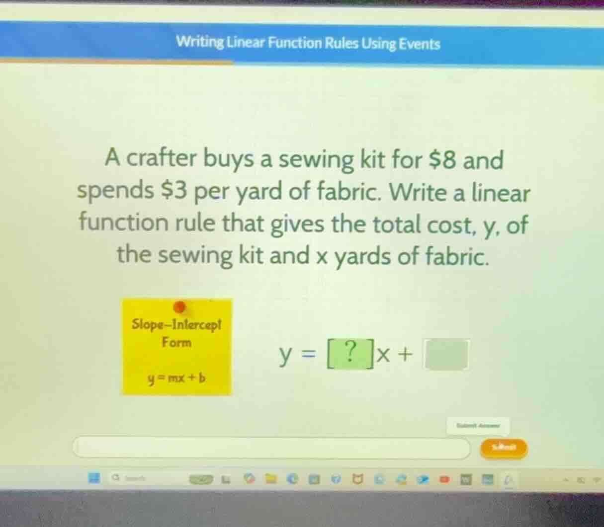 writing linear function rules using events a crafter buys a sewing kit …